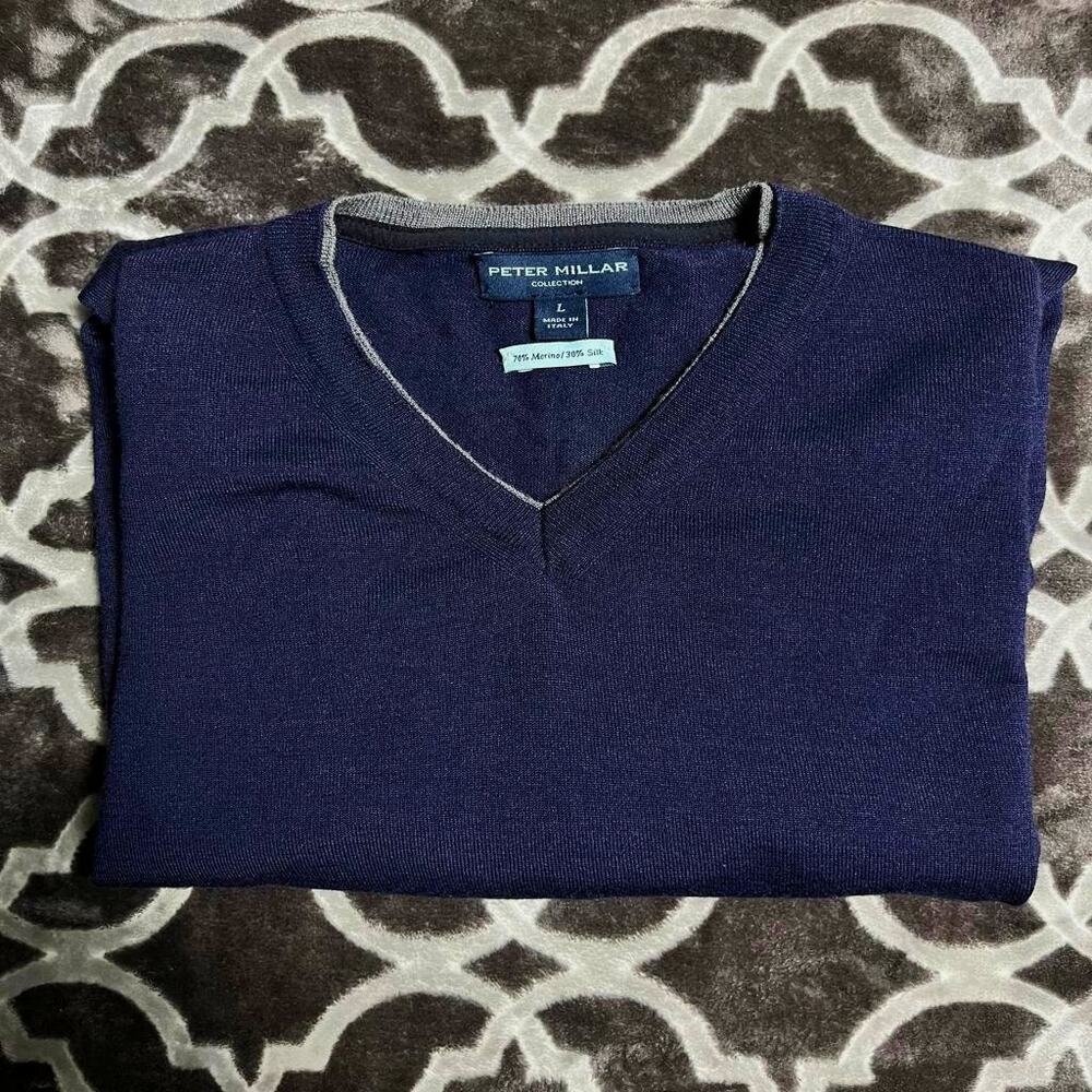 Peter Millar Collection Sweater Merino Wool Silk Men's Large V-Neck Lightweight - Picture 7 of 7